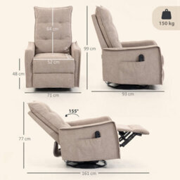 Homcom Massage Recliner Armchair, Swivel Rocking Recliner Chair, Brown - thumbnail 3