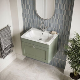 Balterley Swynnerton Traditional 1 Drawer Wall Hung Vanity Unit With Stone Basin, Satin Green, 600mm - thumbnail 3