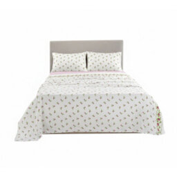 Soft Flower Print Brushed Cotton Fitted Flat Sheet And Matching Pillowcases Pink - thumbnail 3