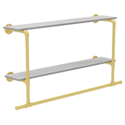 Heavy Duty Pipe Clothes Rail Wall Mounted Garment Rack -Golden+Marble White - image 1