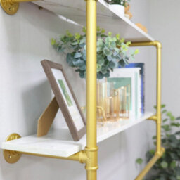 Heavy Duty Pipe Clothes Rail Wall Mounted Garment Rack -Golden+Marble White - thumbnail 4