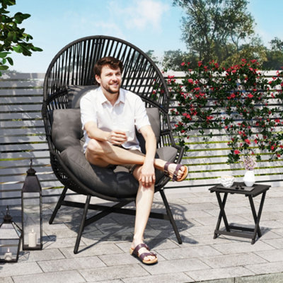 Outsunny Standing Rattan Garden Egg Chair With Headrest, Charcoal Grey - image 1