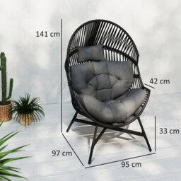 Outsunny Standing Rattan Garden Egg Chair With Headrest, Charcoal Grey - thumbnail 3