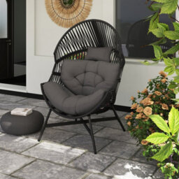 Outsunny Standing Rattan Garden Egg Chair With Headrest, Charcoal Grey - thumbnail 8