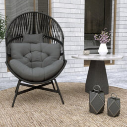 Outsunny Standing Rattan Garden Egg Chair With Headrest, Charcoal Grey - thumbnail 9