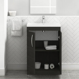 Royal Bathrooms Turin Hale Black 600mm Floor Standing Vanity Unit 2 Door With Mid-Edge Basin Sink - thumbnail 3