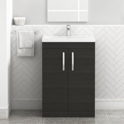 Royal Bathrooms Turin Hale Black 600mm Floor Standing Vanity Unit 2 Door With Mid-Edge Basin Sink - thumbnail 1