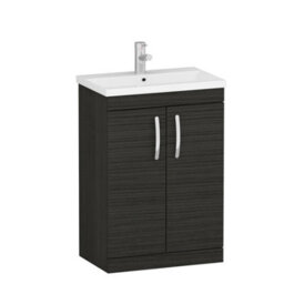 Royal Bathrooms Turin Hale Black 600mm Floor Standing Vanity Unit 2 Door With Mid-Edge Basin Sink - thumbnail 6