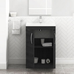 Royal Bathrooms Turin Hale Black 600mm Floor Standing Vanity Unit 2 Door With Mid-Edge Basin Sink - thumbnail 5