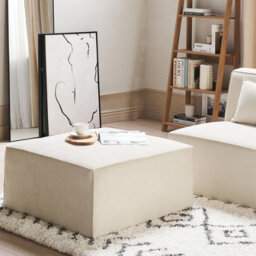 Beliani Beige Corduroy Ribbed Square Ottoman Footstool Modern Design, W83 X D83 X H41Cm - thumbnail 2