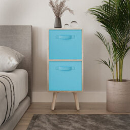 Urbn-Living Antique Oak 2-Tier 2-Drawer Cube Shelving Unit With Scandinavian Legs - thumbnail 2