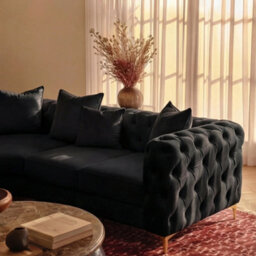 Sofaya Monaco Chesterfield 6 Seater Chaise Sofa Black Velvet L Shaped Corner Chaise - Right Hand Deep Buttoned Upholstery Couch Lounge - thumbnail 2
