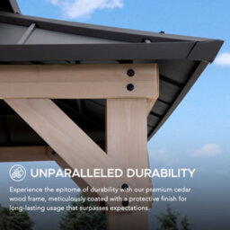 Sunjoy 2.7M X 2.1M Grill Gazebo, Wood Frame Hardtop Gazebo With Shelves Brown Roof - thumbnail 5