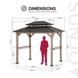 Sunjoy 2.7M X 2.1M Grill Gazebo, Wood Frame Hardtop Gazebo With Shelves Brown Roof - thumbnail 7
