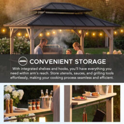 Sunjoy 2.7M X 2.1M Grill Gazebo, Wood Frame Hardtop Gazebo With Shelves Brown Roof - thumbnail 6