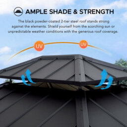 Sunjoy 2.7M X 2.1M Grill Gazebo, Wood Frame Hardtop Gazebo With Shelves Brown Roof - thumbnail 3