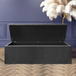 90Cm Large Plain Safar Storage Ottoman Box, Black Plush Velvet Upholstered Deep Storage Ottoman End Of Bed Bench - thumbnail 2