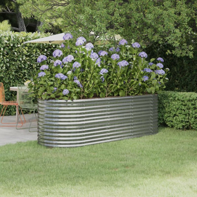 Berkfield Garden Planter Powder-Coated Steel 224X80X68 Cm Silver - image 1