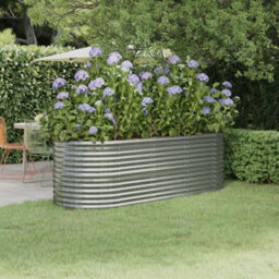 Berkfield Garden Planter Powder-Coated Steel 224X80X68 Cm Silver - thumbnail 1