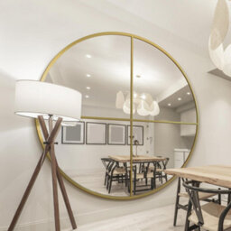 Mirroroutlet The Fenestra Gold Extra Large Circular Window Metal Wall And Leaner Mirror 200Cm X 200Cm