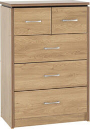 Seconique Charles 3+2 Drawer Chest Of Drawers In Oak Veneer With Dark Walnut Trim - thumbnail 1