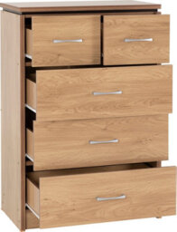 Seconique Charles 3+2 Drawer Chest Of Drawers In Oak Veneer With Dark Walnut Trim - thumbnail 3