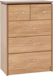 Seconique Charles 3+2 Drawer Chest Of Drawers In Oak Veneer With Dark Walnut Trim - thumbnail 2