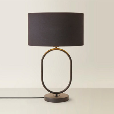 Valuelights Antonia Black With Metallic Gold Inner Drum Shade Matte Black Oval Table Lamp - image 1