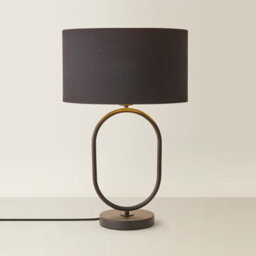 Valuelights Antonia Black With Metallic Gold Inner Drum Shade Matte Black Oval Table Lamp - thumbnail 1