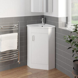 Affine Bathroom Floor Standing Corner Vanity Unit White Gloss Single Door Flat Pack - thumbnail 2