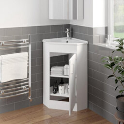 Affine Bathroom Floor Standing Corner Vanity Unit White Gloss Single Door Flat Pack - thumbnail 3