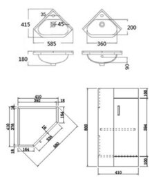 Affine Bathroom Floor Standing Corner Vanity Unit White Gloss Single Door Flat Pack - thumbnail 6
