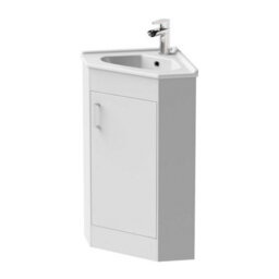Affine Bathroom Floor Standing Corner Vanity Unit White Gloss Single Door Flat Pack - thumbnail 4