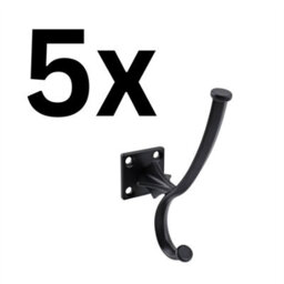 Keypak 5 Pack Rustic Country Hook Black Metal - Vintage Heavy Duty Wall Mounted Coat Hook, Easy Installation