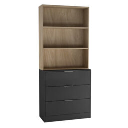 Urbn-Living Urbnliving Height 180Cm Black Drawers & Oak Bookcase 80Cm Width 3 Tier Wooden Storage Chest Cabinet & Display Bookcase Shelving
