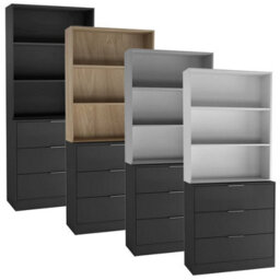 Urbn-Living Urbnliving Height 180Cm Black Drawers & Oak Bookcase 80Cm Width 3 Tier Wooden Storage Chest Cabinet & Display Bookcase Shelving - thumbnail 3