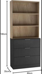 Urbn-Living Urbnliving Height 180Cm Black Drawers & Oak Bookcase 80Cm Width 3 Tier Wooden Storage Chest Cabinet & Display Bookcase Shelving - thumbnail 2
