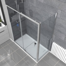 Nes Home Magna 1600mm Shower Sliding Door, 800mm Glass Side Panel Screen & Tray - thumbnail 2