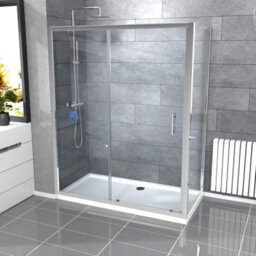 Nes Home Magna 1600mm Shower Sliding Door, 800mm Glass Side Panel Screen & Tray - thumbnail 1