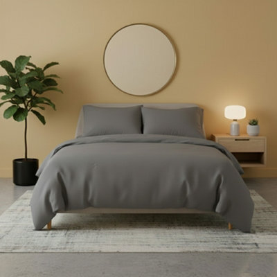 Flannelette Cotton Duvet Cover Set Soft Brushed Warm Bedding Set Grey - image 1