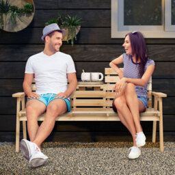 Gainoom Outdoor Fir Wood Bench 2-3 Person Garden Bench With Foldable Middle Table - thumbnail 4