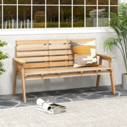 Gainoom Outdoor Fir Wood Bench 2-3 Person Garden Bench With Foldable Middle Table - thumbnail 5