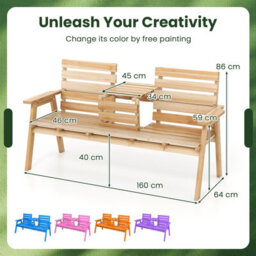 Gainoom Outdoor Fir Wood Bench 2-3 Person Garden Bench With Foldable Middle Table - thumbnail 2