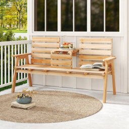 Gainoom Outdoor Fir Wood Bench 2-3 Person Garden Bench With Foldable Middle Table - thumbnail 3