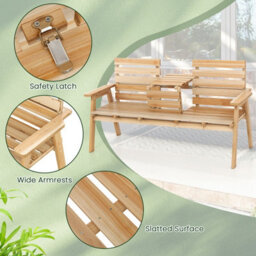 Gainoom Outdoor Fir Wood Bench 2-3 Person Garden Bench With Foldable Middle Table - thumbnail 8
