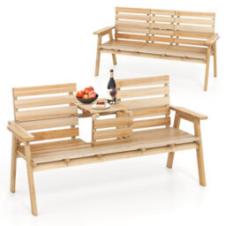 Gainoom Outdoor Fir Wood Bench 2-3 Person Garden Bench With Foldable Middle Table - thumbnail 9