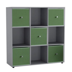Urbn-Living 9 Cube Grey Wooden Bookcase Shelving Unit With 5 Collapsible Fabric Drawers Pastel Green