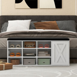 Shoe Storage Bench 3 Tier Entryway Bench With Padded Cushion - thumbnail 4