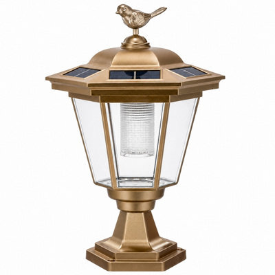 Gwsolar Solar Pillar Light Bird Pattern Lantern Warm White 6Sided Solar Panel Auto On Off Ip44 Porch Fence Deck Garden Solar Light - image 1