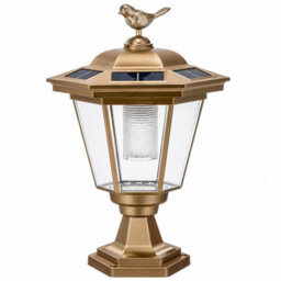 Gwsolar Solar Pillar Light Bird Pattern Lantern Warm White 6Sided Solar Panel Auto On Off Ip44 Porch Fence Deck Garden Solar Light - thumbnail 1